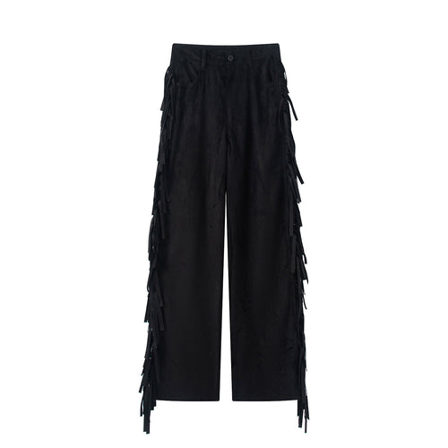 Damen Weite Highwaist-Hose mit seitlichen Fransen und weitem Bein Nord Taschen