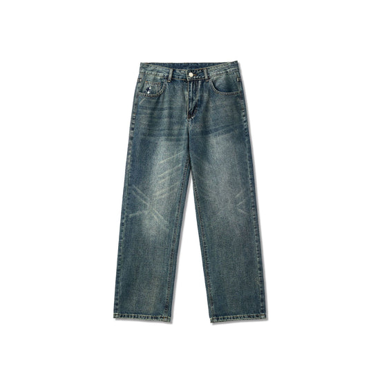 Herren weite Denim-Jeans mit geradem Schnitt und Vintage-Waschung Nord Taschen