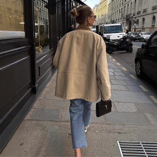 Damen Oversize-Fieldjacke mit Cordkragen, großen Pattentaschen und Druckknopfverschluss Nord Taschen