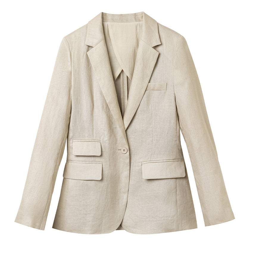 Damen Sommerlicher Leinen‑Mix Blazer mit taillierter Silhouette und Pattentaschen Nord Taschen