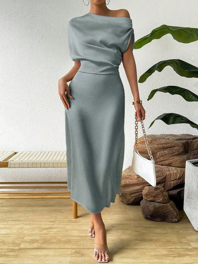 Damen Elegantes Wickelkleid mit asymmetrischem Oberteil und fließendem Schnitt