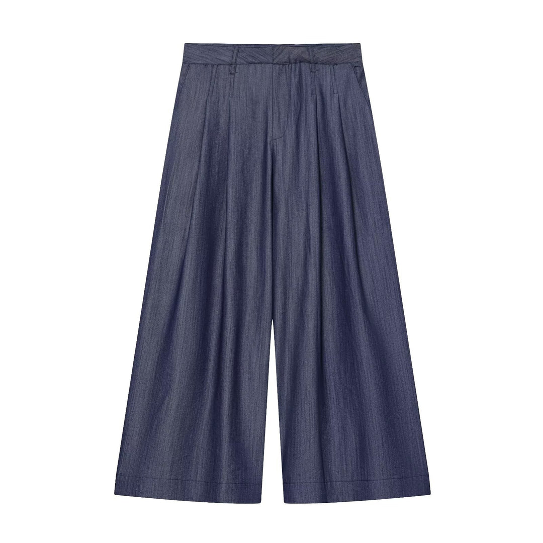 Damen Hochtaillierte weite Culotte aus leichter Denim-Qualität mit Bundfalten Nord Taschen