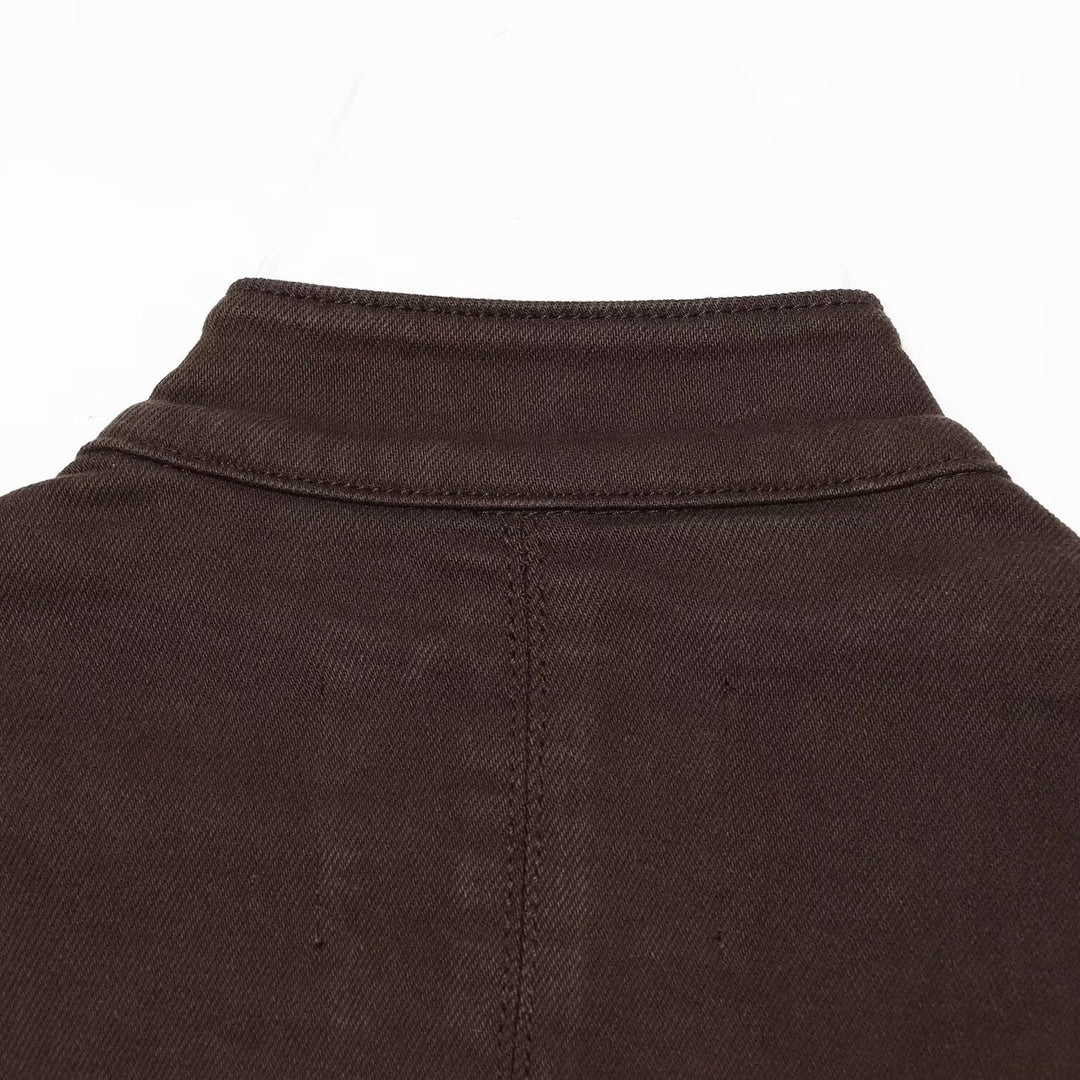 Damen Kurze militärische Jacke im Double-Breasted-Stil mit Stehkragen und Epauletten Nord Taschen