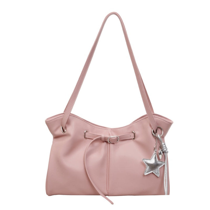 Damen modische Shopper Tasche mit elegantem Kordelzug und dekorativem Anhänger Nord Taschen