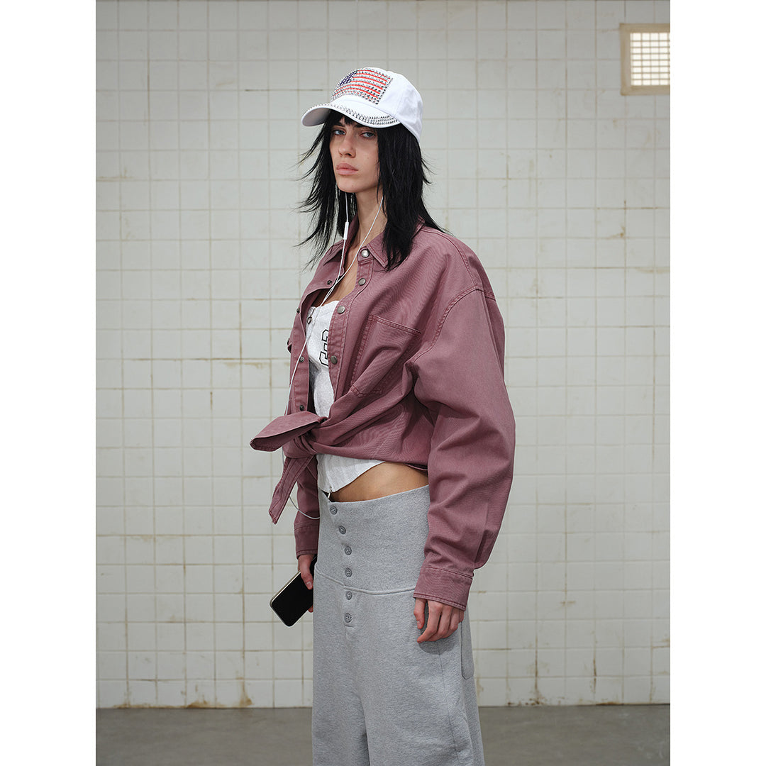 Damen Overshirt‑Hemdjacke aus gewaschenem Baumwoll‑Twill mit Druckknopfleiste und zwei Brusttaschen Nord Taschen
