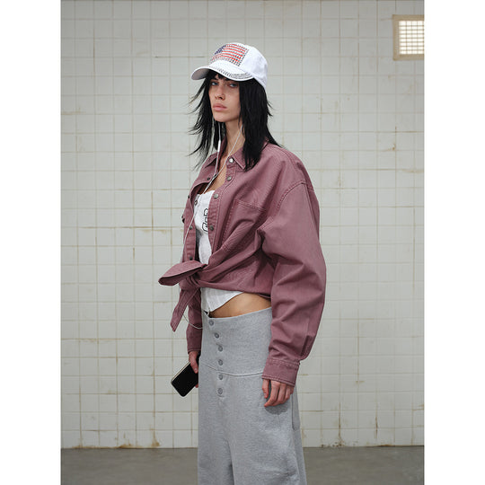 Damen Overshirt‑Hemdjacke aus gewaschenem Baumwoll‑Twill mit Druckknopfleiste und zwei Brusttaschen Nord Taschen