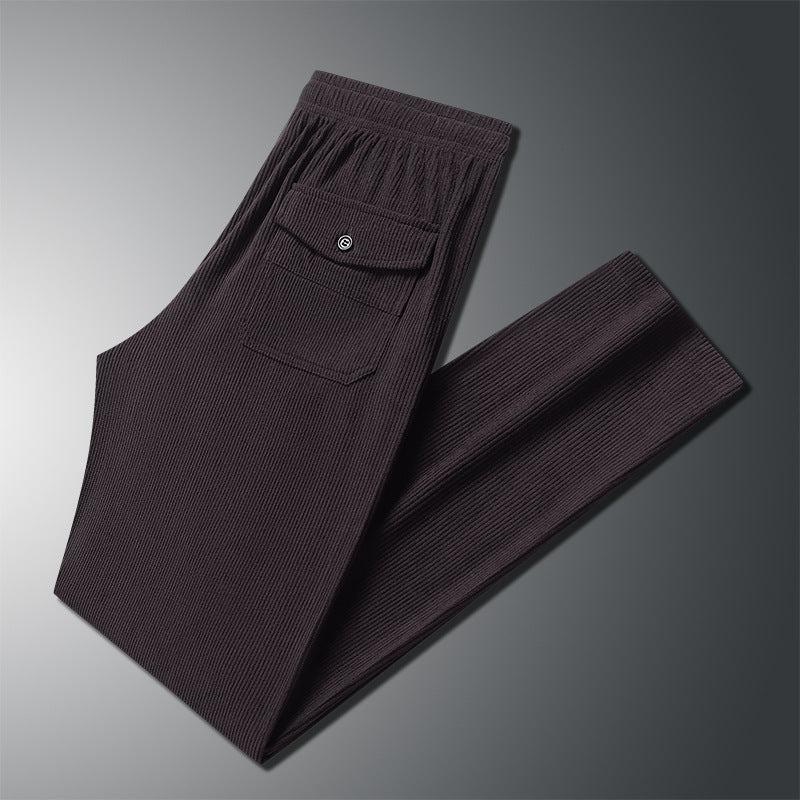 Herren Geradlinige Rib-Struktur Lounge-Hose mit Elastikbund und Klappentasche Nord Taschen