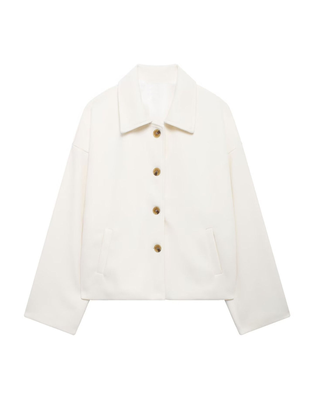 Damen Oversize Wollmix Jacke mit großen Zierknöpfen und breiten Manschetten Nord Taschen