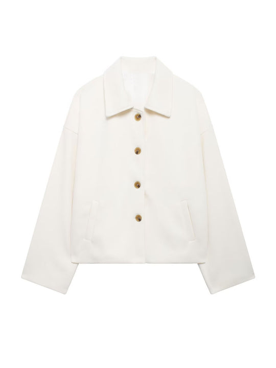 Damen Oversize Wollmix Jacke mit großen Zierknöpfen und breiten Manschetten Nord Taschen