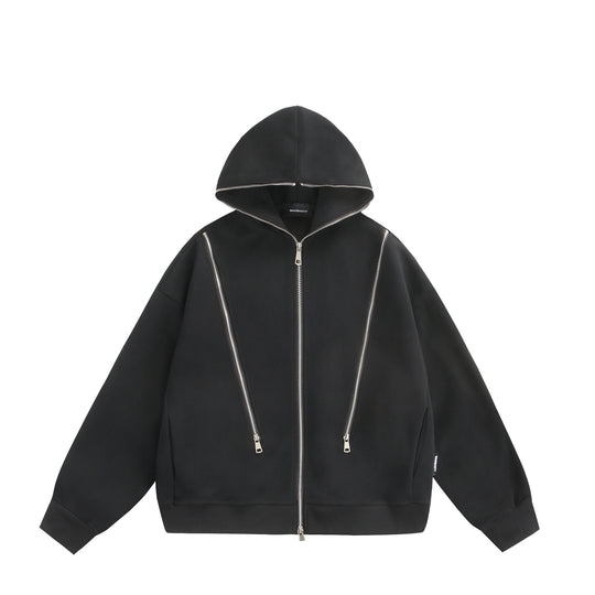 Unisex Kapuzen-Sweatjacke mit Doppelreißverschluss und Ziernaht-Panel Nord Taschen