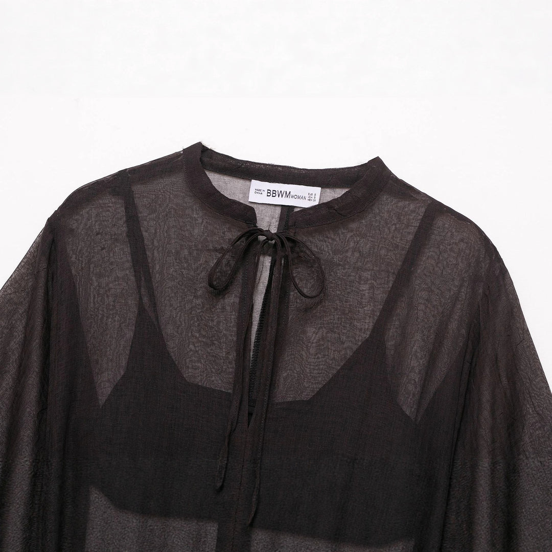 Damen Transparentes Chiffon-Kaftankleid mit Volantärmeln und Tunnelzug Nord Taschen