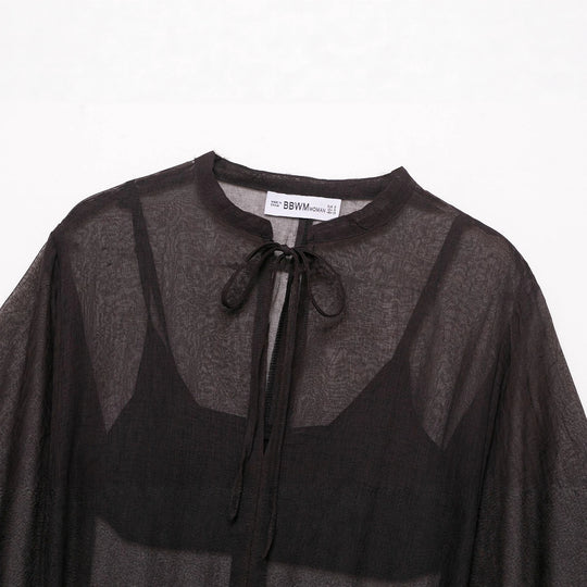 Damen Transparentes Chiffon-Kaftankleid mit Volantärmeln und Tunnelzug Nord Taschen