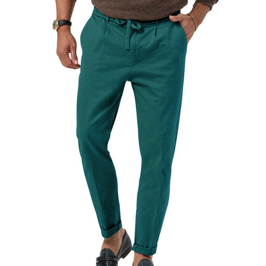 Herren Tapered Leinen-Baumwoll-Hose mit Elastikbund, Tunnelzug und Bündchen Nord Taschen