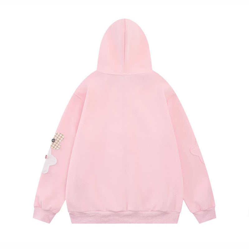 Damen Oversize-Zip-Hoodie mit floralen Stern-Applikationen und Knopf-Details Nord Taschen