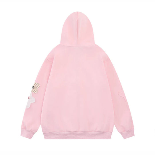 Damen Oversize-Zip-Hoodie mit floralen Stern-Applikationen und Knopf-Details Nord Taschen