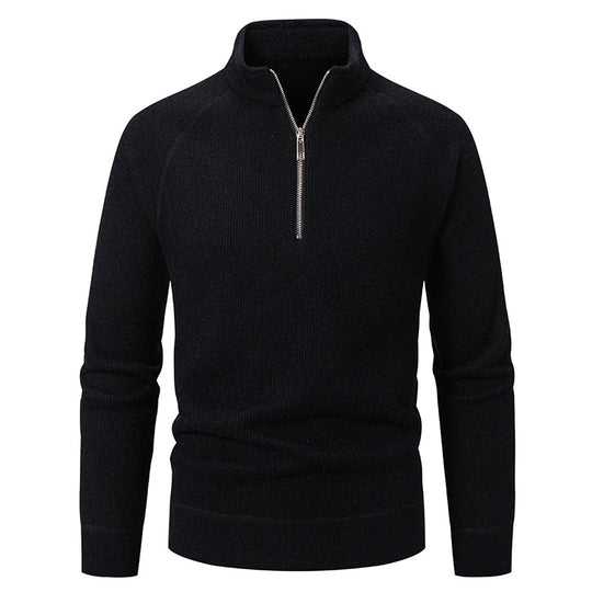 Herren Feinstrick-Halbzip-Pullover mit Stehkragen und schmaler Passform Nord Taschen