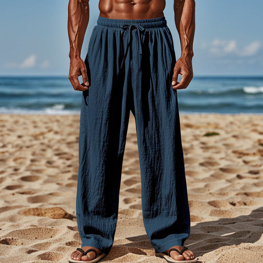 Herren nan Leichte Leinenhose mit weitem Bein und elastischem Bund