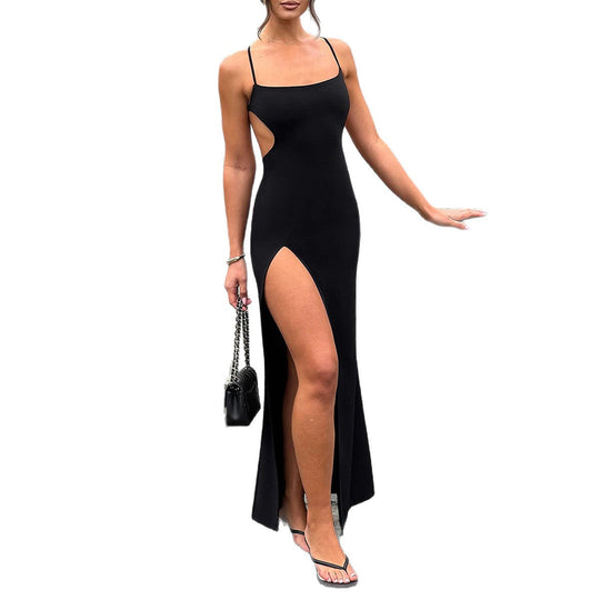 Damen Elegantes Abendmaxikleid mit seidigem Finish und seitlichem Schlitz Nord Taschen