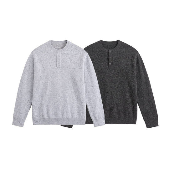 Herren Strukturierter Henley‑Strickpullover mit Dreifach‑Knopfleiste Nord Taschen
