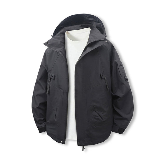 Herren Leichte wasserdichte Outdoorjacke mit Kapuze, Mehrfach-Taschen und verstellbarem Saum Nord Taschen