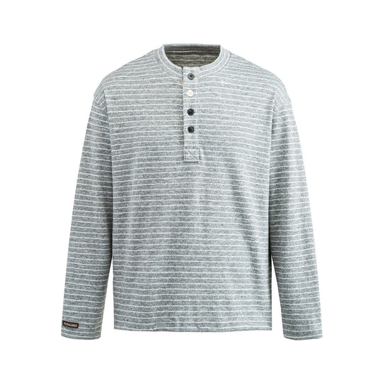 Herren Langärmeliges Henley-Shirt aus Feinstrick mit Streifenstruktur Nord Taschen