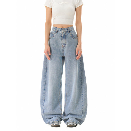 Damen Weite Cropped-Denim Culotte mit hoher Taille und Karottenform Nord Taschen