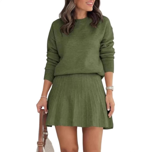 Damen Modisches Strickpullover und Rock-Set Nord Taschen