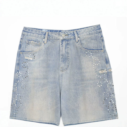 Damen High Waist Jeans mit weitem Bein, Destroyed-Details und Nietenapplikation Nord Taschen