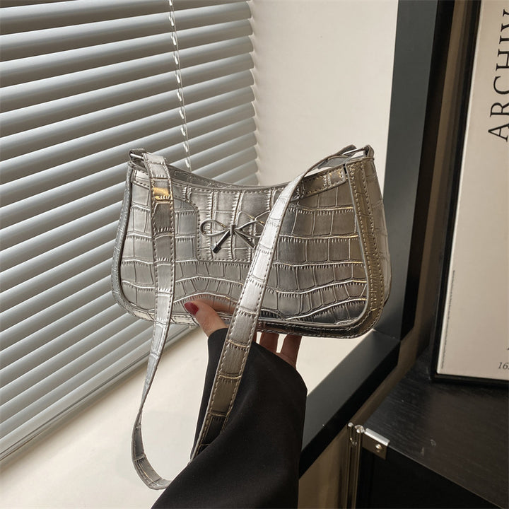Damen elegante Handtasche mit Krokodilprägung und Schleifendetail Nord Taschen