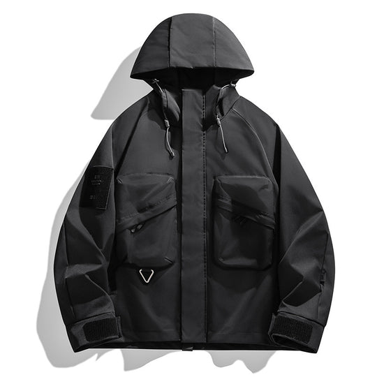 Herren Wasserabweisende technische Utility-Jacke mit Kapuze, Multifunktions‑Taschen & verstellbaren Klettmanschetten Nord Taschen