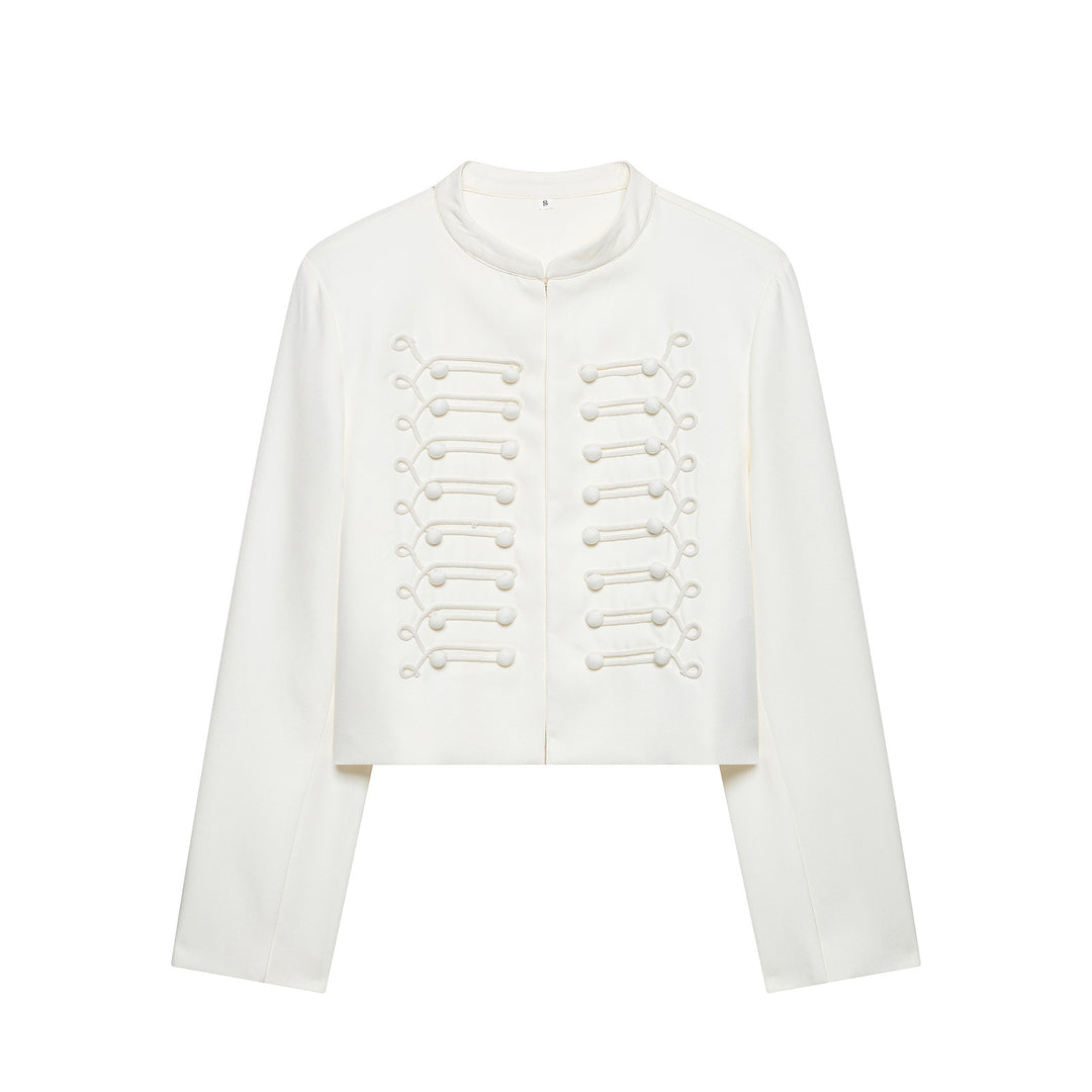 Damen Korddetail-Bolerojacke mit Stehkragen und Paraderiegel-Optik Nord Taschen