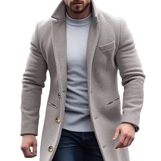 Herren Langer taillierter Wollmantel mit Reverskragen und Pattentaschen Nord Taschen