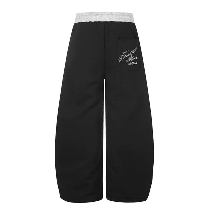 Damen Weite Culotte-Sweatpants mit hohem Bund, Tunnelzug und elegante Script-Print Nord Taschen