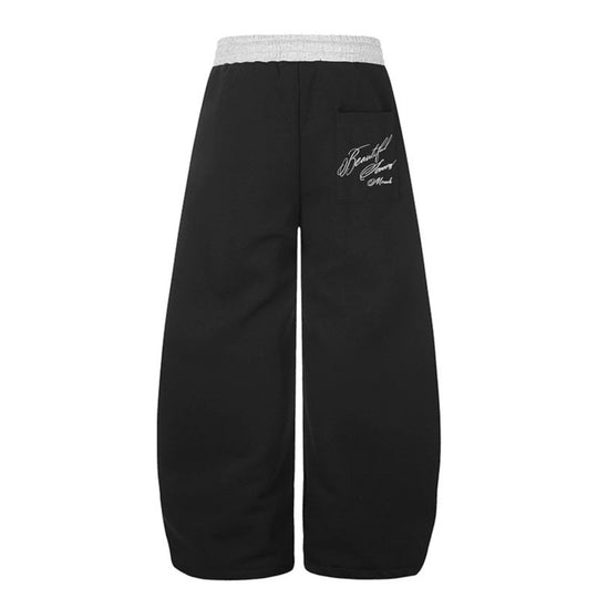 Damen Weite Culotte-Sweatpants mit hohem Bund, Tunnelzug und elegante Script-Print Nord Taschen