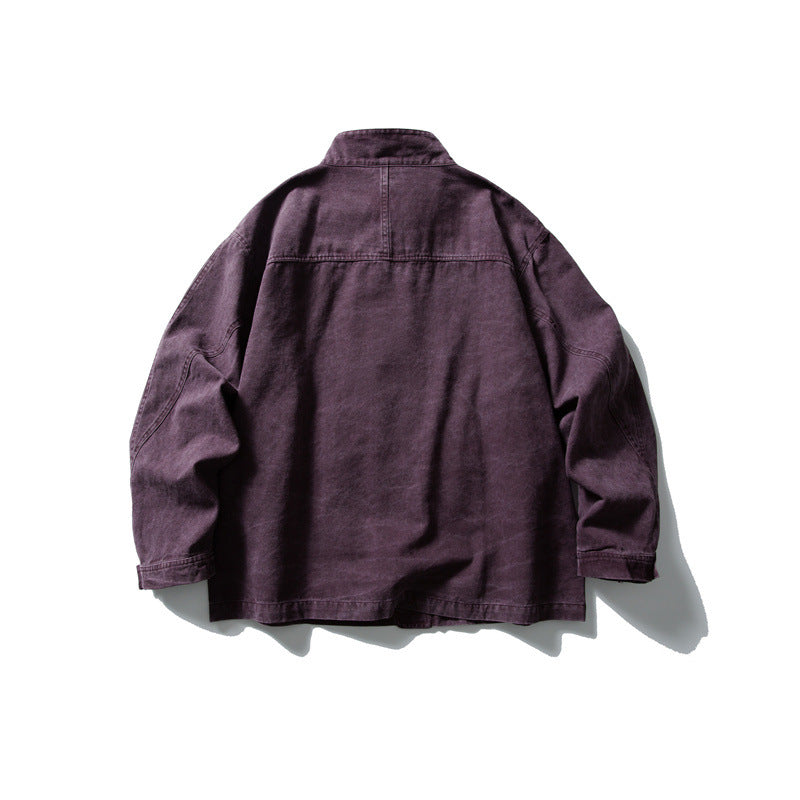 Unisex kastig geschnittene Canvas-Worker‑Blousonjacke mit Stehkragen und Druckknopf‑Front Nord Taschen
