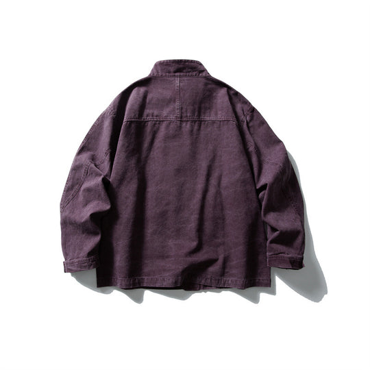 Unisex kastig geschnittene Canvas-Worker‑Blousonjacke mit Stehkragen und Druckknopf‑Front Nord Taschen