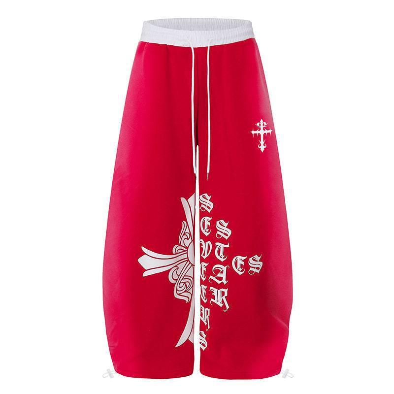Damen Extraweite Culotte-Sweathose im Palazzo‑Stil mit hohem Komfortbund, Tunnelzug und gotischem Kreuz-Print Nord Taschen