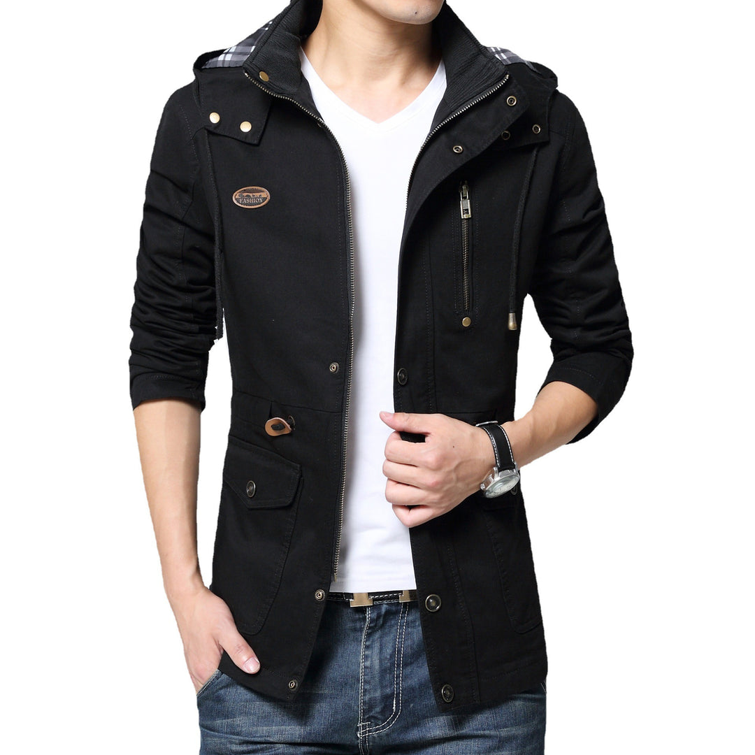 Herren Urbaner Baumwoll-Parka mit Tunnelzug, Brustreißverschluss und geripptem Innenkragen Nord Taschen
