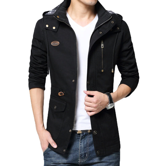 Herren Urbaner Baumwoll-Parka mit Tunnelzug, Brustreißverschluss und geripptem Innenkragen Nord Taschen