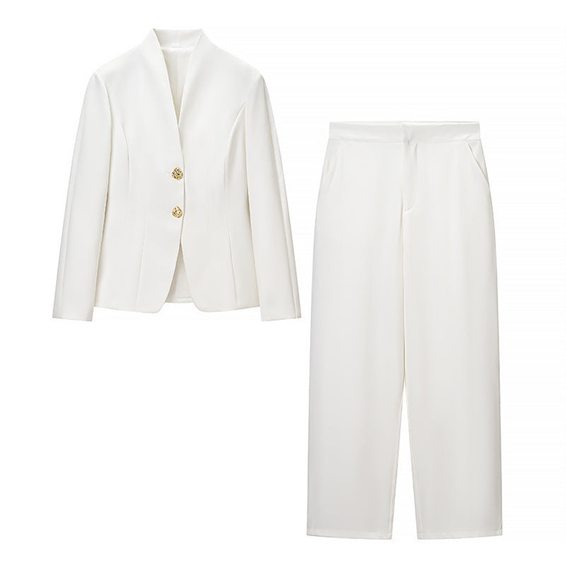Damen Mix-&-Match Blazer- und Palazzo-Hosen-Set mit tailliertem Ein-Knopf-Blazer und hoher Taille Nord Taschen