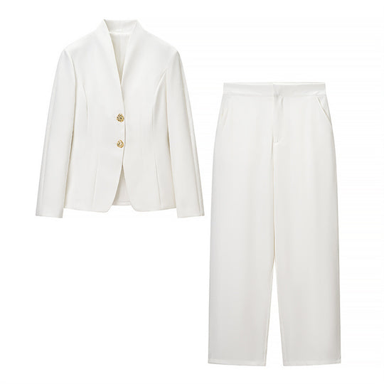Damen Mix-&-Match Blazer- und Palazzo-Hosen-Set mit tailliertem Ein-Knopf-Blazer und hoher Taille Nord Taschen
