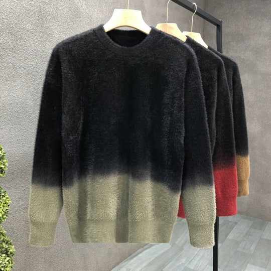 Herren Flauschiger Farbverlauf-Pullover aus Mohair-Mix mit Rundhals und geradem Schnitt Nord Taschen