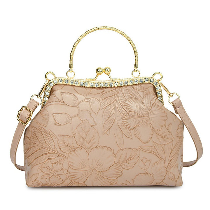 Damen elegante Handtasche mit floralem Relief und goldenen Akzenten Nord Taschen