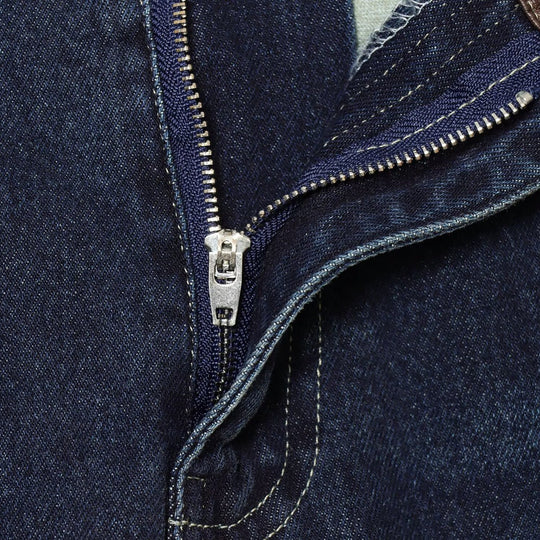 Damen hochgeschnittene Jeans mit weitem Bein und Lederbesatz am Bund Nord Taschen