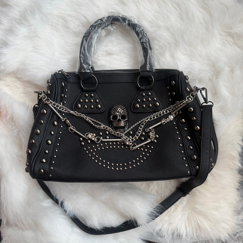 Damen Hobo-Tasche mit dekorativem Totenkopf-Design und robusten Nieten Nord Taschen
