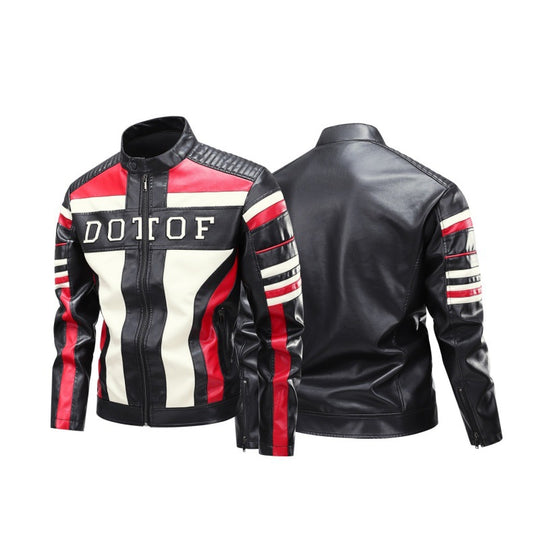 Herren Racing-Lederimitat-Bikerjacke mit Stehkragen, gesteppter Schulterpartie & Kontrast-Colourblocking Nord Taschen