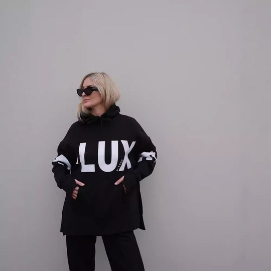 Damen Oversized Kapuzenpullover mit markantem Logoprint, Kängurutasche und Seitenschlitzen Nord Taschen