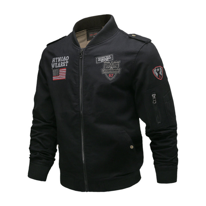 Herren  militärisch inspirierte Bomberjacke mit Stickpatches, Ärmeltasche, geripptem Saum und robustem Baumwollmix Nord Taschen