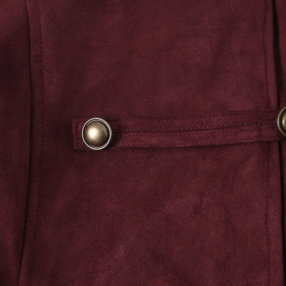 Damen Taillierte Paradejacke aus Veloursimitat mit hoher Knopfsteg‑Blende und Schulterpatten Nord Taschen