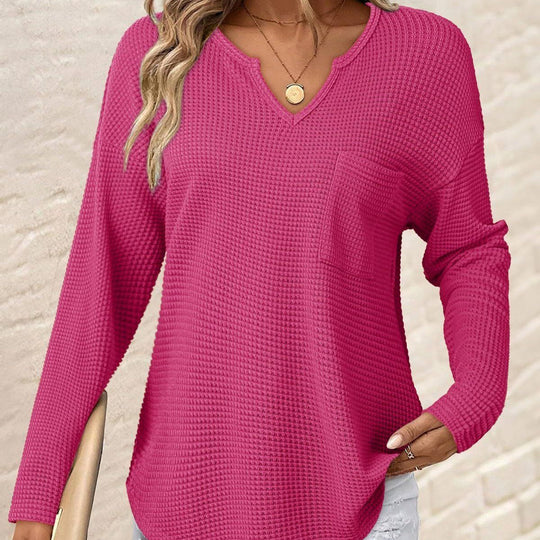 Damen Lässiger V-Ausschnitt Pullover mit Taschen Nord Taschen